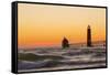 Grand Haven South Pier Lighthouse at Sunset on Lake Michigan, Ottawa County, Grand Haven, Mi-Richard and Susan Day-Framed Stretched Canvas