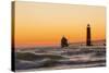 Grand Haven South Pier Lighthouse at Sunset on Lake Michigan, Ottawa County, Grand Haven, Mi-Richard and Susan Day-Stretched Canvas