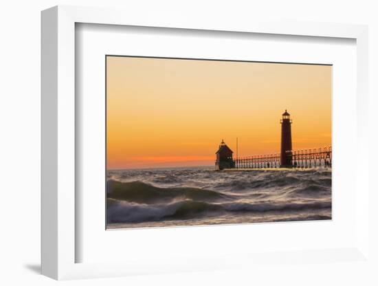 Grand Haven South Pier Lighthouse at Sunset on Lake Michigan, Ottawa County, Grand Haven, Mi-Richard and Susan Day-Framed Photographic Print