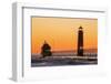 Grand Haven South Pier Lighthouse at Sunset on Lake Michigan, Ottawa County, Grand Haven, Michigan-Richard and Susan Day-Framed Photographic Print