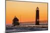 Grand Haven South Pier Lighthouse at Sunset on Lake Michigan, Ottawa County, Grand Haven, Michigan-Richard and Susan Day-Mounted Photographic Print