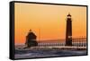 Grand Haven South Pier Lighthouse at Sunset on Lake Michigan, Ottawa County, Grand Haven, Michigan-Richard and Susan Day-Framed Stretched Canvas