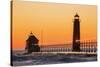 Grand Haven South Pier Lighthouse at Sunset on Lake Michigan, Ottawa County, Grand Haven, Michigan-Richard and Susan Day-Stretched Canvas