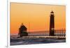 Grand Haven South Pier Lighthouse at Sunset on Lake Michigan, Ottawa County, Grand Haven, Michigan-Richard and Susan Day-Framed Photographic Print