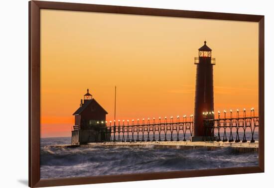 Grand Haven South Pier Lighthouse at Sunset on Lake Michigan, Ottawa County, Grand Haven, Michigan-Richard and Susan Day-Framed Photographic Print