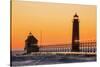Grand Haven South Pier Lighthouse at Sunset on Lake Michigan, Ottawa County, Grand Haven, Michigan-Richard and Susan Day-Stretched Canvas