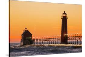 Grand Haven South Pier Lighthouse at Sunset on Lake Michigan, Ottawa County, Grand Haven, Michigan-Richard and Susan Day-Stretched Canvas