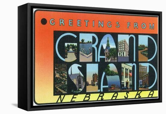Grand Island, Nebraska - Large Letter Scenes-Lantern Press-Framed Stretched Canvas