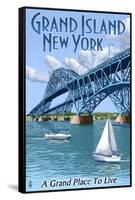 Grand Island, New York - Bridge Scene-Lantern Press-Framed Stretched Canvas