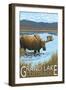 Grand Lake, Colorado - Moose and Lake-Lantern Press-Framed Art Print