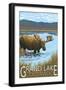 Grand Lake, Colorado - Moose and Lake-Lantern Press-Framed Art Print