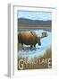 Grand Lake, Colorado - Moose and Lake-Lantern Press-Framed Art Print