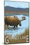 Grand Lake, Colorado - Moose and Lake-Lantern Press-Mounted Art Print