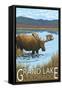 Grand Lake, Colorado - Moose and Lake-Lantern Press-Framed Stretched Canvas