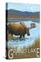 Grand Lake, Colorado - Moose and Lake-Lantern Press-Stretched Canvas