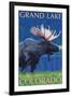 Grand Lake, Colorado - Moose at Night-Lantern Press-Framed Art Print