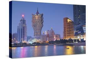Grand Lisboa and Wynn Hotel and Casino at Dusk, Macau, China, Asia-Ian Trower-Stretched Canvas