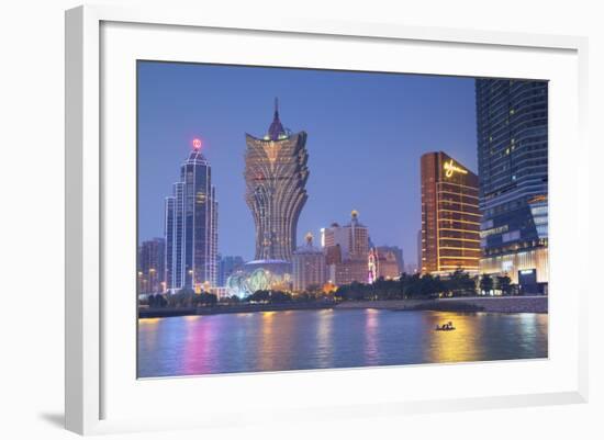 Grand Lisboa and Wynn Hotel and Casino at Dusk, Macau, China, Asia-Ian Trower-Framed Photographic Print