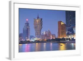 Grand Lisboa and Wynn Hotel and Casino at Dusk, Macau, China, Asia-Ian Trower-Framed Photographic Print