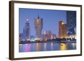 Grand Lisboa and Wynn Hotel and Casino at Dusk, Macau, China, Asia-Ian Trower-Framed Photographic Print