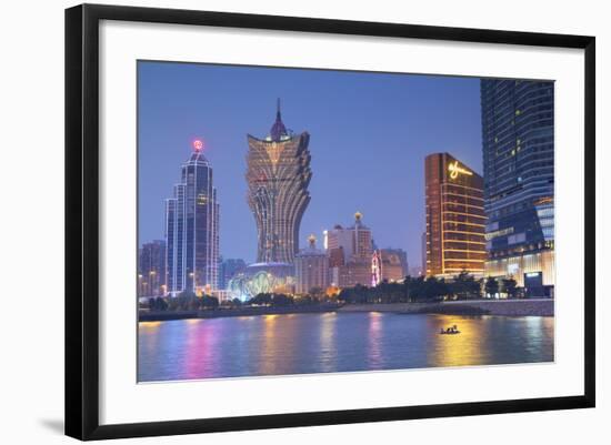 Grand Lisboa and Wynn Hotel and Casino at Dusk, Macau, China, Asia-Ian Trower-Framed Photographic Print