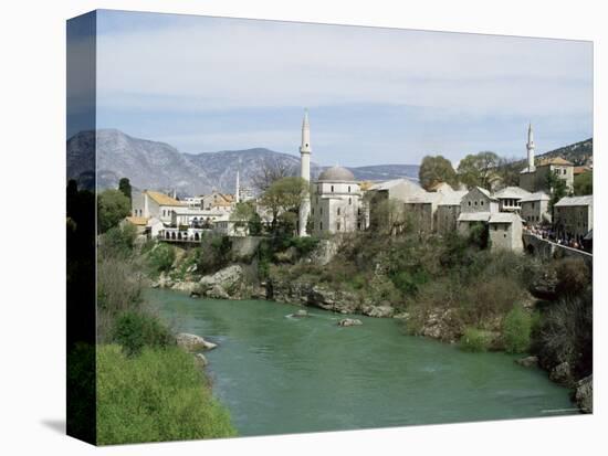 Grand Mosque (Karadjoz Beg) and River Neretya, Mostar, Bosnia Herzegovina-Michael Short-Stretched Canvas