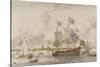 Grand navire anglais sur une rivière-Ludolf Backhuysen-Stretched Canvas