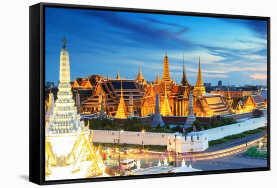 Grand Palace and Wat Phra Keaw at Sunset Bangkok, Thailand. Beautiful Landmark of Thailand. Temple-SOUTHERNTraveler-Framed Stretched Canvas