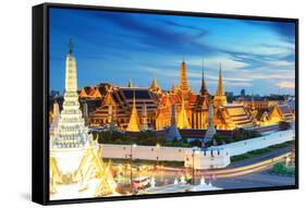 Grand Palace and Wat Phra Keaw at Sunset Bangkok, Thailand. Beautiful Landmark of Thailand. Temple-SOUTHERNTraveler-Framed Stretched Canvas