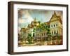 Grand Palace - Bangkok - Retro Styled Picture-Maugli-l-Framed Art Print