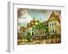 Grand Palace - Bangkok - Retro Styled Picture-Maugli-l-Framed Art Print