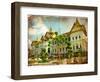 Grand Palace - Bangkok - Retro Styled Picture-Maugli-l-Framed Art Print