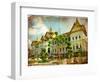 Grand Palace - Bangkok - Retro Styled Picture-Maugli-l-Framed Art Print