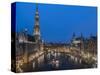 Grand Place Dusk, UNESCO World Heritage Site, Brussels, Belgium, Europe-Charles Bowman-Stretched Canvas