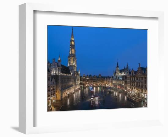 Grand Place Dusk, UNESCO World Heritage Site, Brussels, Belgium, Europe-Charles Bowman-Framed Photographic Print
