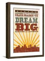 Grand Prairie, Texas - Skyline and Sunburst Screenprint Style-Lantern Press-Framed Art Print