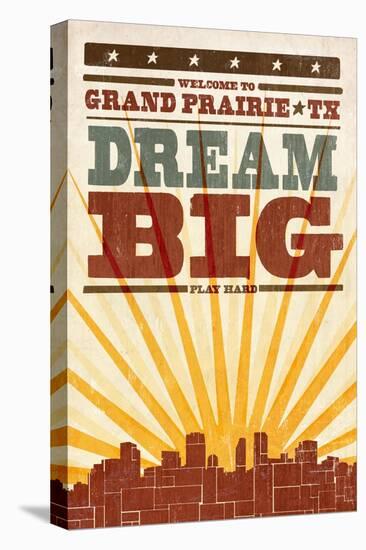 Grand Prairie, Texas - Skyline and Sunburst Screenprint Style-Lantern Press-Stretched Canvas