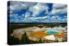 Grand Prismatic Pool at Yellowstone National Park with Blue Sky and Puffy Clouds-eric1513-Stretched Canvas