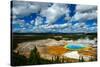 Grand Prismatic Pool at Yellowstone National Park with Blue Sky and Puffy Clouds-eric1513-Stretched Canvas