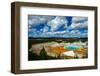 Grand Prismatic Pool at Yellowstone National Park with Blue Sky and Puffy Clouds-eric1513-Framed Photographic Print