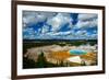 Grand Prismatic Pool at Yellowstone National Park with Blue Sky and Puffy Clouds-eric1513-Framed Photographic Print