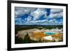 Grand Prismatic Pool at Yellowstone National Park with Blue Sky and Puffy Clouds-eric1513-Framed Photographic Print