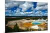 Grand Prismatic Pool at Yellowstone National Park with Blue Sky and Puffy Clouds-eric1513-Mounted Photographic Print