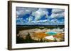 Grand Prismatic Pool at Yellowstone National Park with Blue Sky and Puffy Clouds-eric1513-Framed Photographic Print