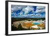 Grand Prismatic Pool at Yellowstone National Park with Blue Sky and Puffy Clouds-eric1513-Framed Photographic Print