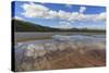 Grand Prismatic Spring Reflections with Twin Buttes, Midway Geyser Basin, Yellowstone National Park-Eleanor Scriven-Stretched Canvas