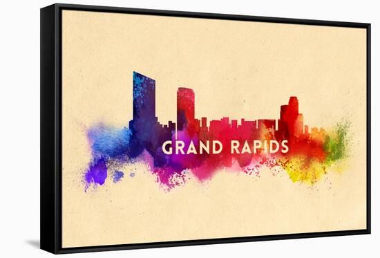 Grand Rapids, Michigan - Skyline Abstract-Lantern Press-Framed Stretched Canvas