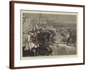 Grand Review before the Prince of Wales at Delhi, Charge of Native Cavalry-Samuel Edmund Waller-Framed Giclee Print