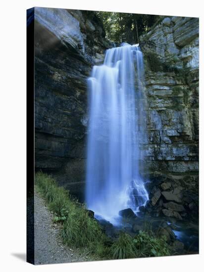 Grand Saut Waterfall, Cascades Du Herisson, Near Clairvaux Les Lacs, Jura, Franche Comte, France, E-Stuart Black-Stretched Canvas