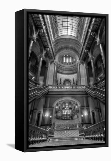 Grand Staircase Illinois State Capitol BW-Steve Gadomski-Framed Stretched Canvas